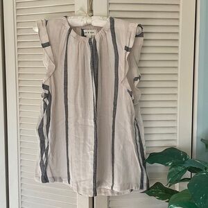 Cloth & Stone Cream and Black Striped Ruffle Sleeve Blouse